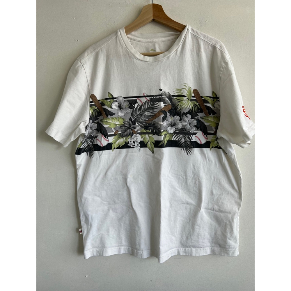 Men's Tommy Bahama T-Shirt Large White Floral Baseball SF Giants